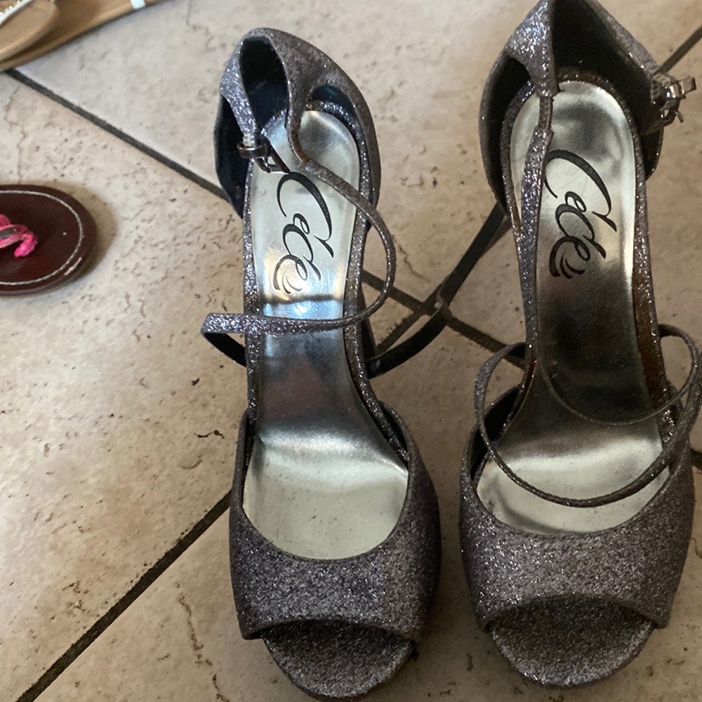 Silver sparkle heels